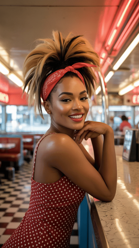 26 Cute Blonde Pin-Up Hairstyles for Black Women With Vintage Vibes 2 Pin-Up Ponytail With Honey Blonde Highlights
