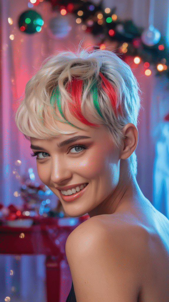 33 Trendy Christmas Party Hairstyles for Short Hair That Shine Bright 26 Colored Hair Gel Accents