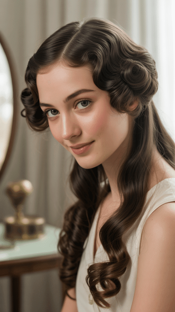 27 Easy 1930s Hairstyles for Long Hair Tutorial for Beginners 16 Rolled Updo with Face-Framing Curls
