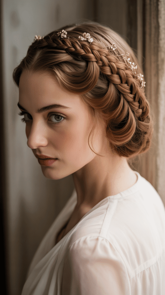 33 Elegant 1930s Updo Hairstyles for Long Hair You Must Try 12 Crown Braid Updo with Finger Waves