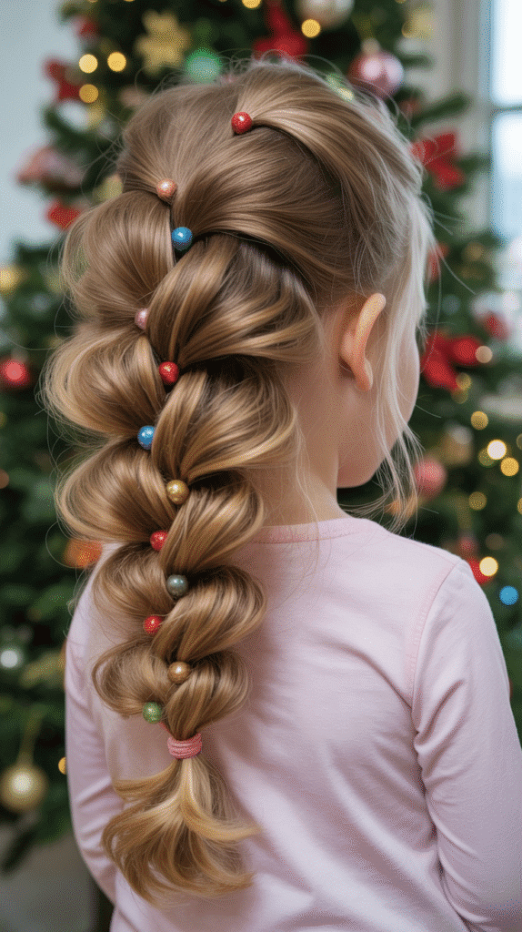 25 Cute Christmas Elf Hairstyles to Rock This Holiday Season 21 Pulled-Through Braid with Ornament Accents