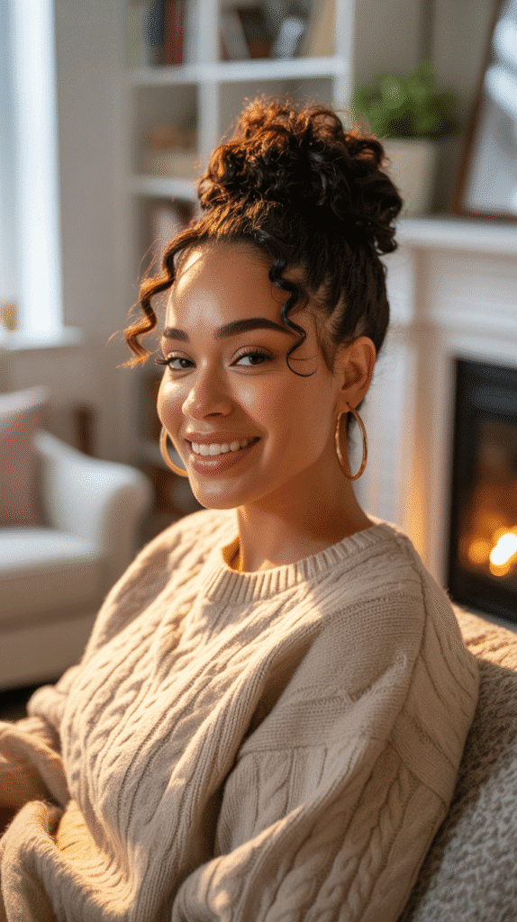 33 Elegant Winter Hairstyles for African American Women of All Ages 15 Messy Bun with Baby Hairs
