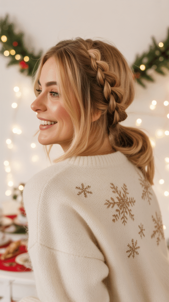 30 Easy Christmas Party Hairstyles for Medium Hair That Save Time 21 Rope Braid Low Ponytail