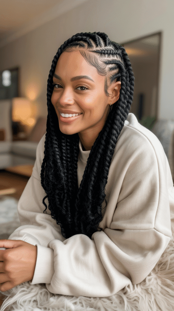 26 Flawless Winter Sew-In Hairstyles for Black Women That Look Effortless 18 Twisted Half-Up Half-Down Sew-In