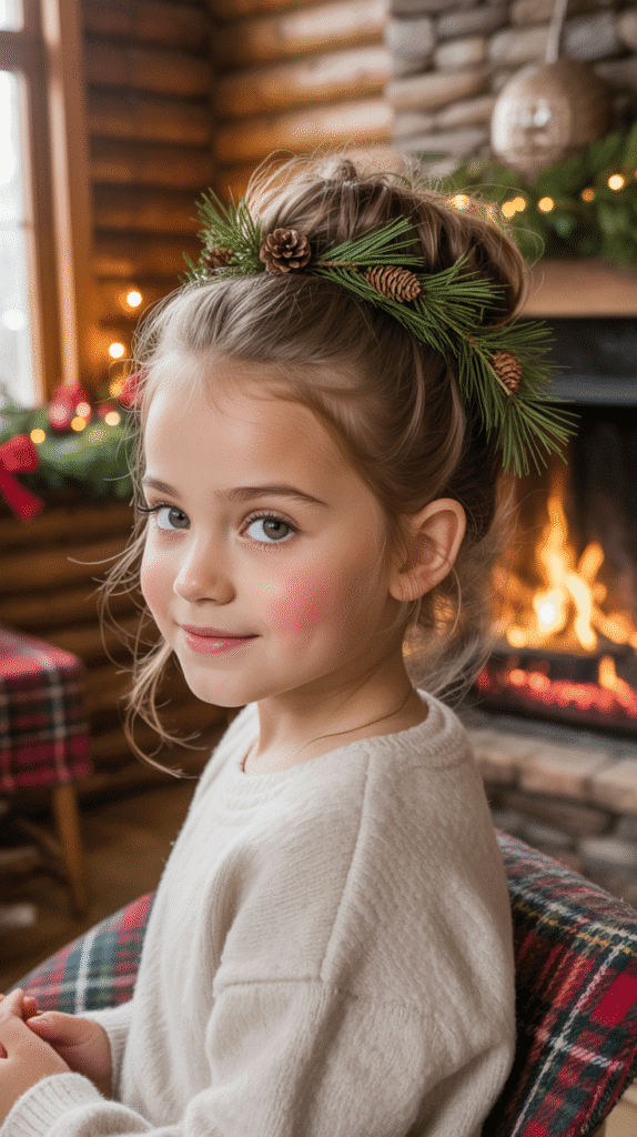 25 Cute Christmas Elf Hairstyles to Rock This Holiday Season 17 Messy Bun with Evergreen Sprigs