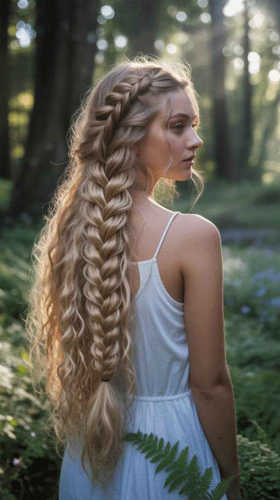 33 Stunning Curly Half-Up Half-Down Hairstyles 20 Curly Half-Up with Waterfall Braid