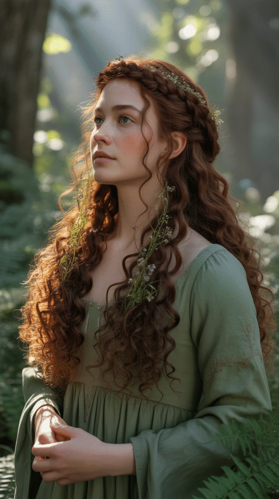 30 Romantic Medieval Hairstyles for Princesses with Curls 11 The Crown Braid with Curly Ends
