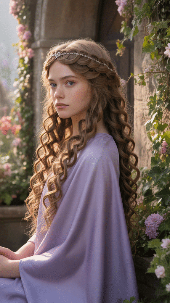 30 Romantic Medieval Hairstyles for Princesses with Curls 23 The Infinity Braid Half Crown