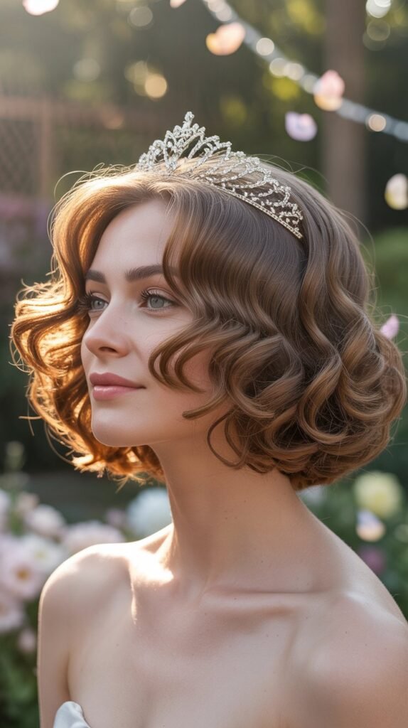 Romantic Curled Bob with Tiara