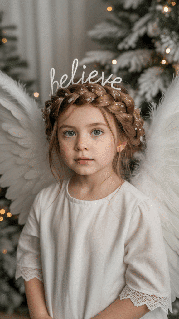 30 Cute Christmas Party Hairstyles for Kids That Are Adorable 7 Dutch Braid Crown with Sparkles