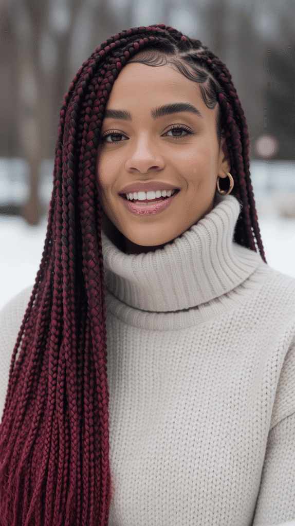 33 Elegant Winter Hairstyles for African American Women of All Ages 1 Box Braids with Colored Tips