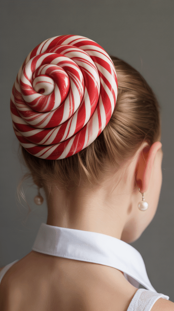 25 Adorable Christmas Hairstyles for Kids That Spark Holiday Joy 11 Peppermint Swirl Low Bun