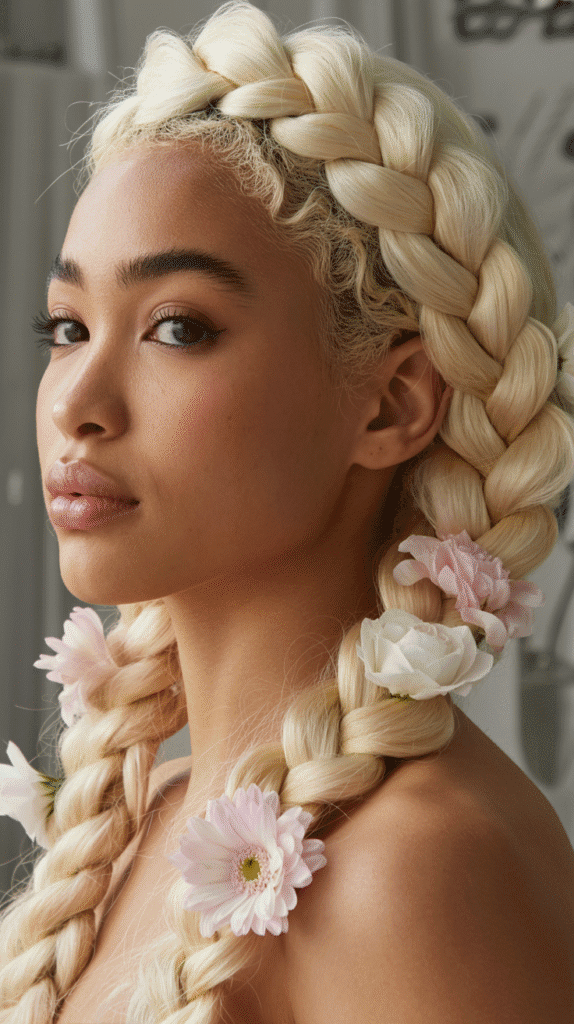 27 Elegant Blonde Prom Hairstyles for Black Women to Shine on Your Big Night 23 Pearl Blonde Halo Braid