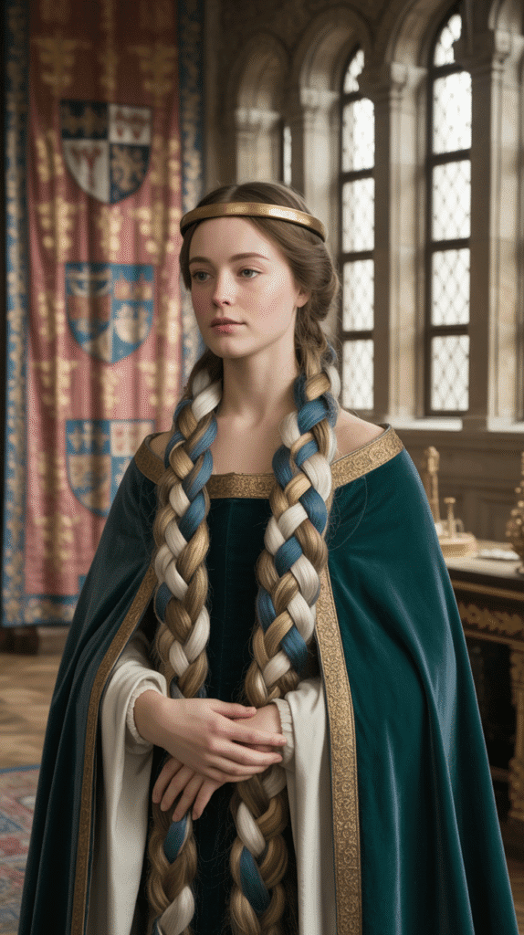 27 Royal Medieval Hairstyles for Princesses with Crowns 12 The Interwoven Ribbon Crown Braid