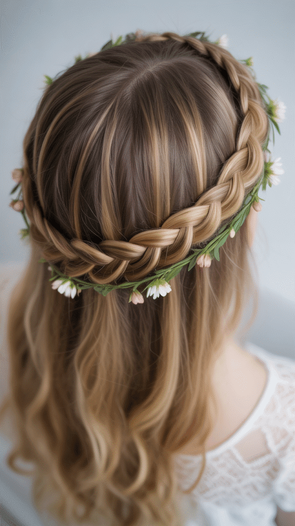 28 Enchanting Whimsical Hairstyles for Long Hair Perfect for Any Occasion 3 Crown Braid Halo
