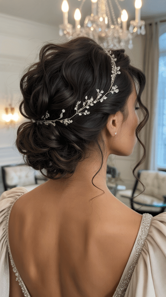 27 Festive Christmas Hairstyles for Black Girls That Shine Bright 21 Textured Updo with Crystal Hair Vine