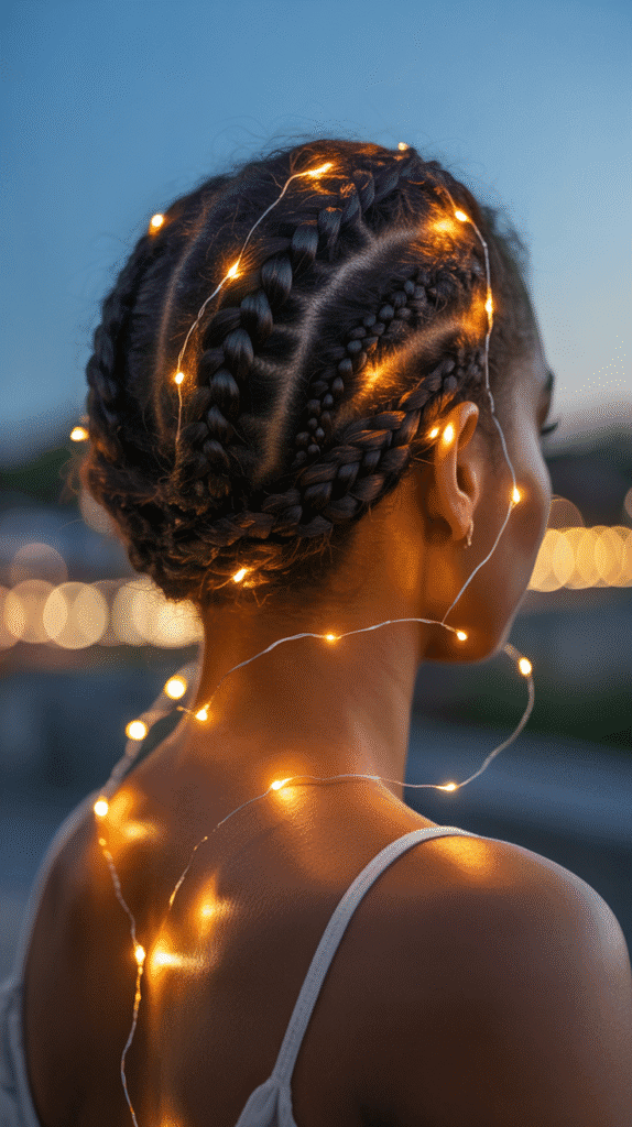 28 Gorgeous Whimsical Hairstyles for Black Women Full of Fantasy Vibes 13  Fairy Lights Braided Updo
