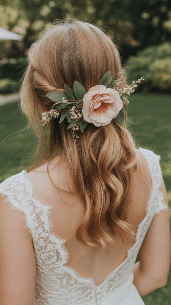 25 Romantic Whimsical Wedding Hairstyles for a Magical Bridal Look 15  Romantic Half-Up with Floral Comb