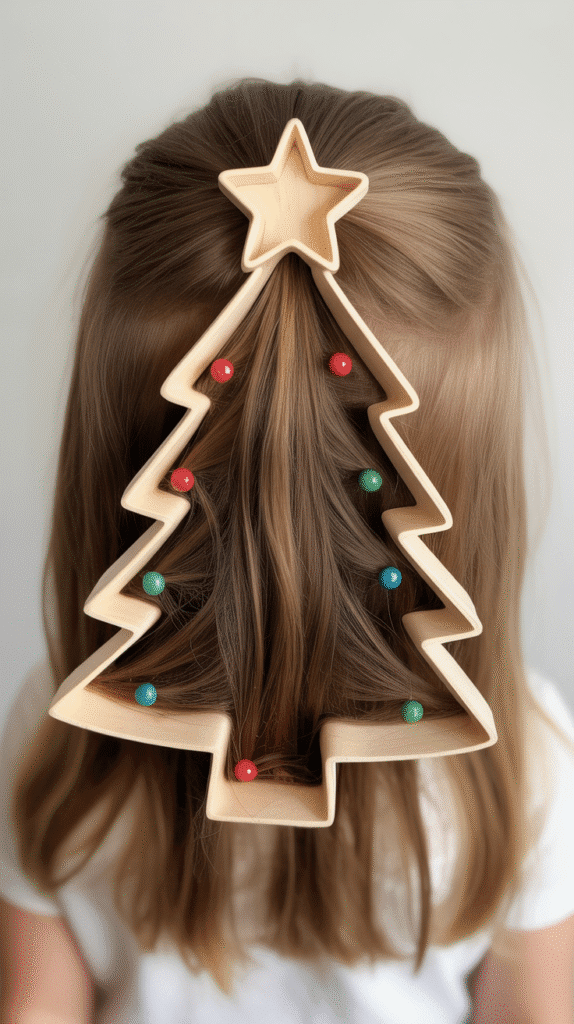 25 Easy Christmas Hairstyles for Kids You Can Do in Minutes 16 Half-Up Christmas Tree Style