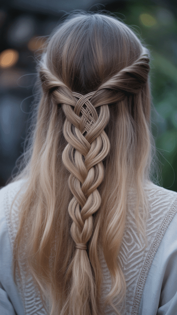30 Elegant Elf Hairstyles for Long Hair Straight Out of a Fairytale 6  Intricate Celtic Knot Half-Up Style
