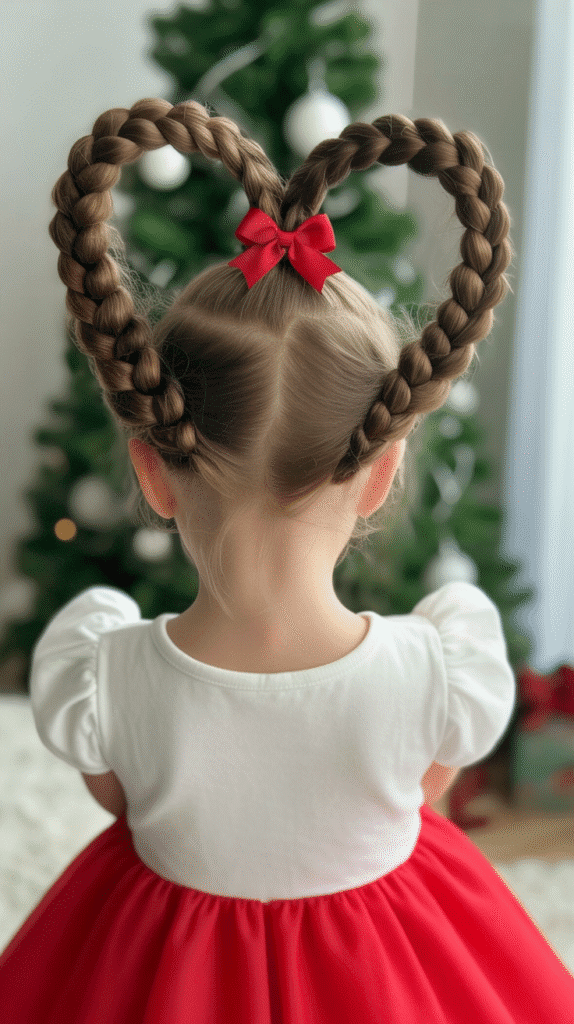 25 Easy Christmas Hairstyles for Kids You Can Do in Minutes 9 Braided Heart Shape Bun