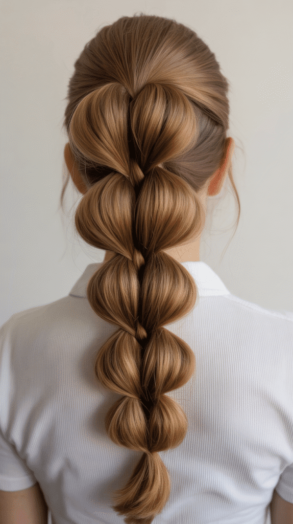 30 Step-by-Step Whimsical Hairstyle Tutorials Anyone Can Try 22 The Stacked Bubble Braid