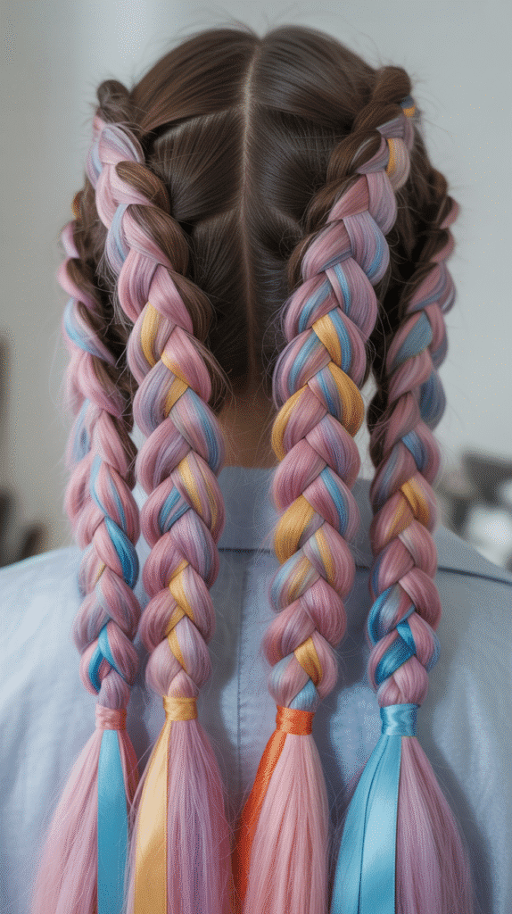 30 Elegant Elf Hairstyles for Long Hair Straight Out of a Fairytale 29 Stacked Dutch Braids with Ribbons