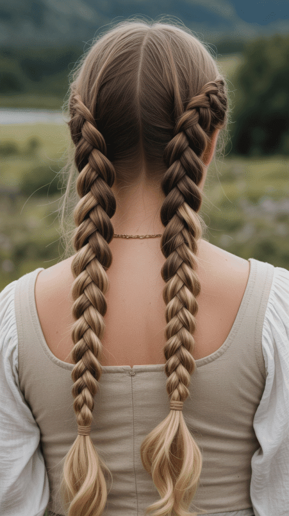 30 Elegant Elf Hairstyles for Long Hair Straight Out of a Fairytale 3 Double Dutch Braids with Loose Ends