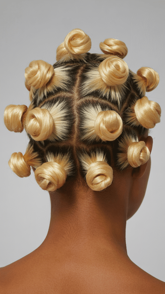 27 Classic Blonde Updo Hairstyles for Black Women for Every Occasion 8 Blonde Bantu Knot Updo
