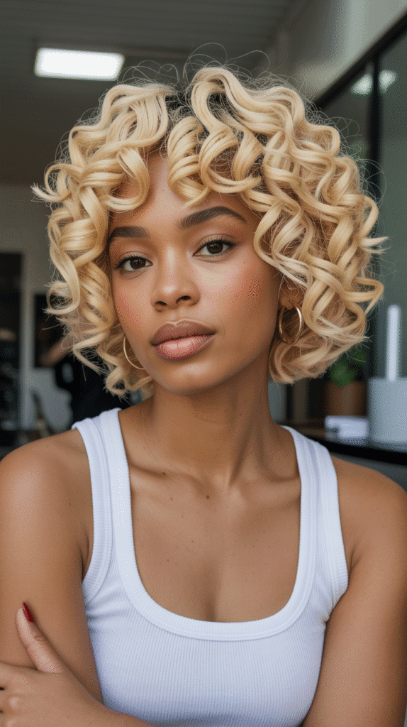 30 Fabulous Blonde Bob Hairstyles for Black Women You'll Love 28 Curly Blonde Bob with Bantu Knot-Out Texture
