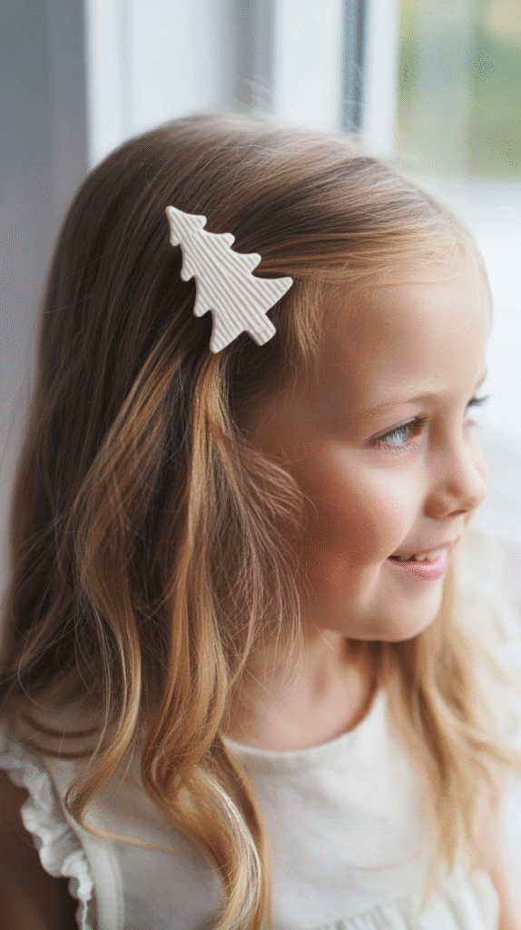 25 Easy Christmas Hairstyles for Kids You Can Do in Minutes 25 Simple Down Style with Christmas Barrettes