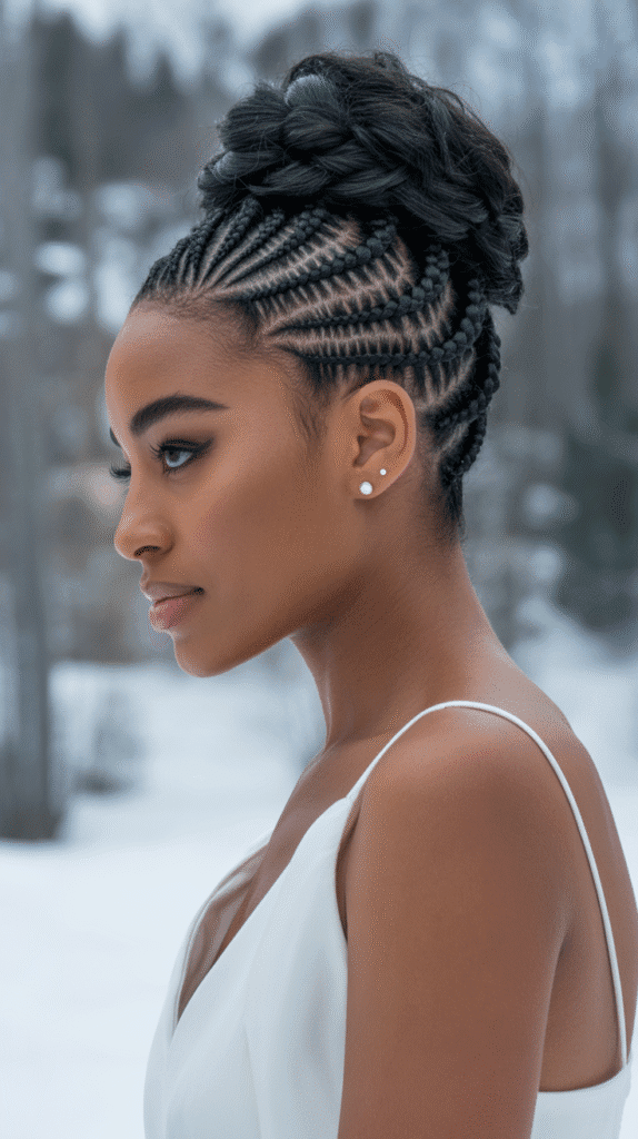 25 Breathtaking Winter Wedding Hairstyles for Black Brides 25 Asymmetrical Braided Updo