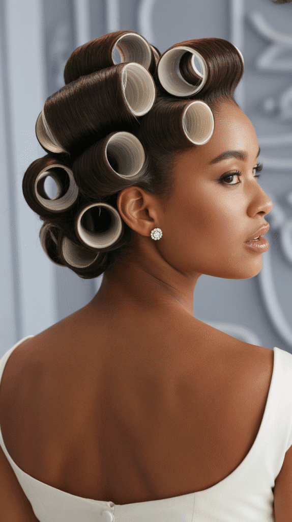 25 Breathtaking Winter Wedding Hairstyles for Black Brides 18 Vintage Pin Curls Updo