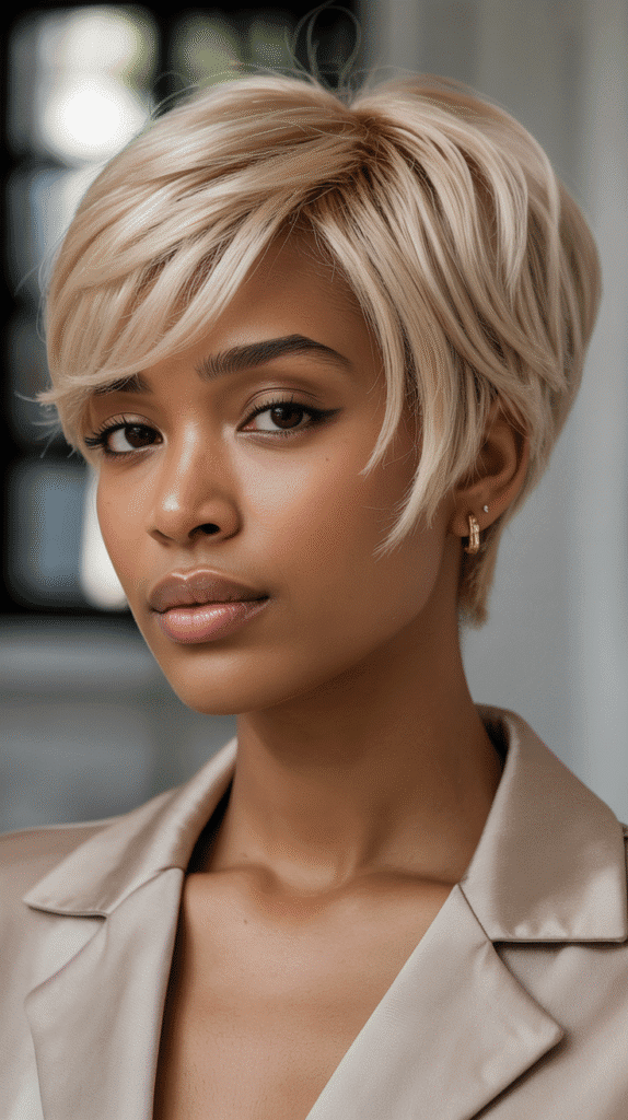 27 Short Blonde Hairstyles for Black Women That Are Totally Trendy 15 Beige Blonde Layered Pixie