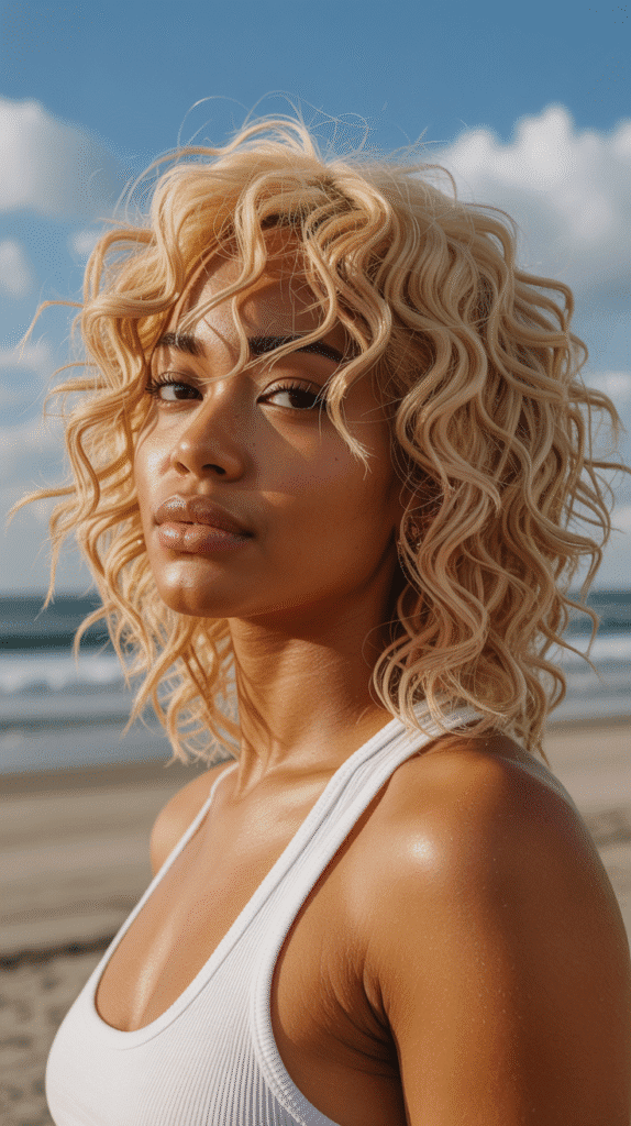25 Blonde Crimped Hairstyles for Black Women That Stand Out 13 Blonde Crimped Beach Waves