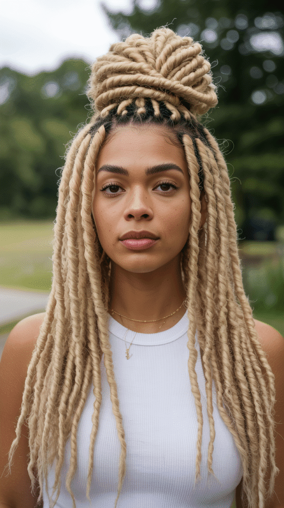 25 Blonde Crimped Hairstyles for Black Women That Stand Out 11 Blonde Crimped Faux Locs