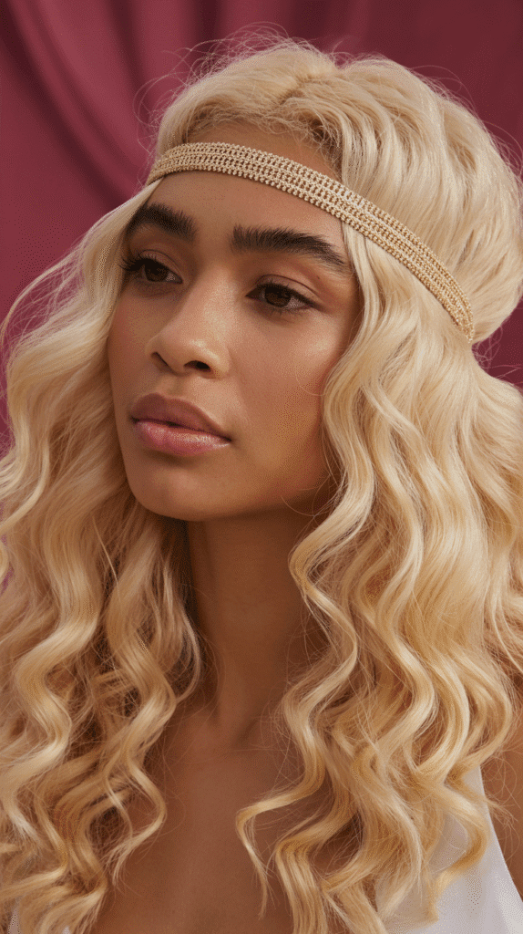 25 Blonde Crimped Hairstyles for Black Women That Stand Out 14 Crimped Blonde with Headband