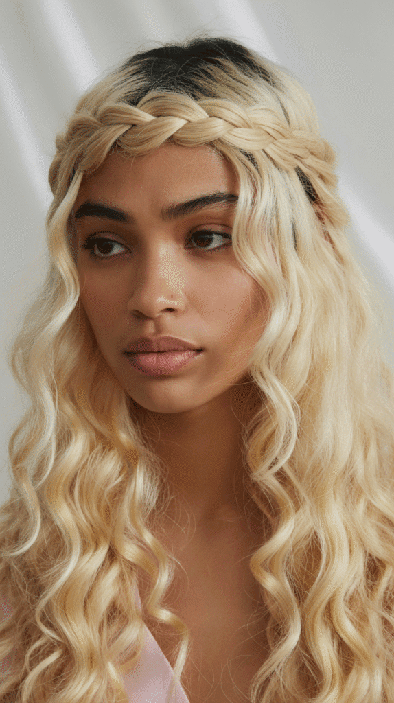 25 Blonde Crimped Hairstyles for Black Women That Stand Out 24 Crimped Blonde Crown Braid