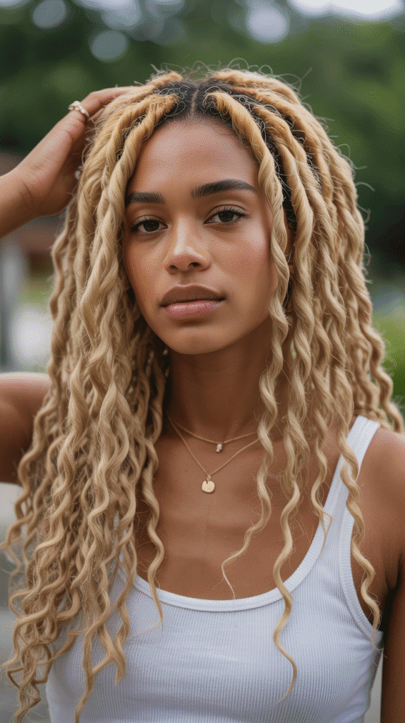 30 Curly Blonde Hairstyles for Black Women That Bring Volume & Bounce 14 Blonde Curly Faux Locs