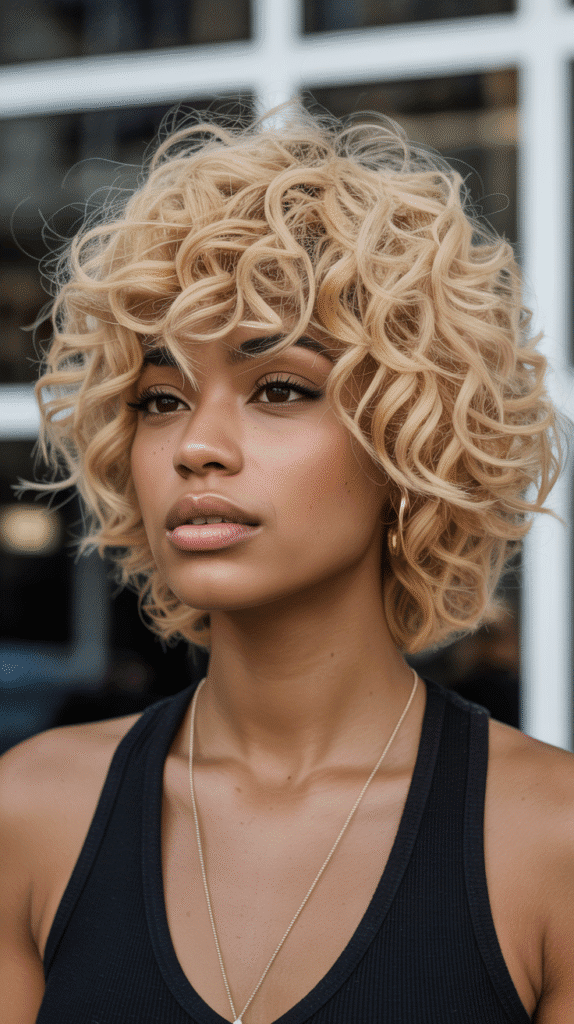 30 Curly Blonde Hairstyles for Black Women That Bring Volume & Bounce 23 Blonde Curly Wolf Cut