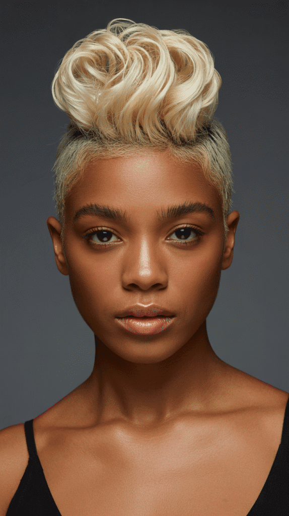 27 Classic Blonde Updo Hairstyles for Black Women for Every Occasion 5 Blonde Faux Hawk Updo