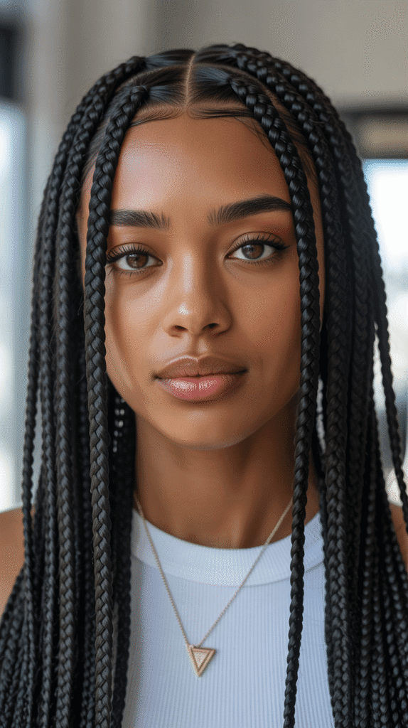 27 Chic Short Braided Hairstyles for Black Women 8 Triangle Part Box Braids