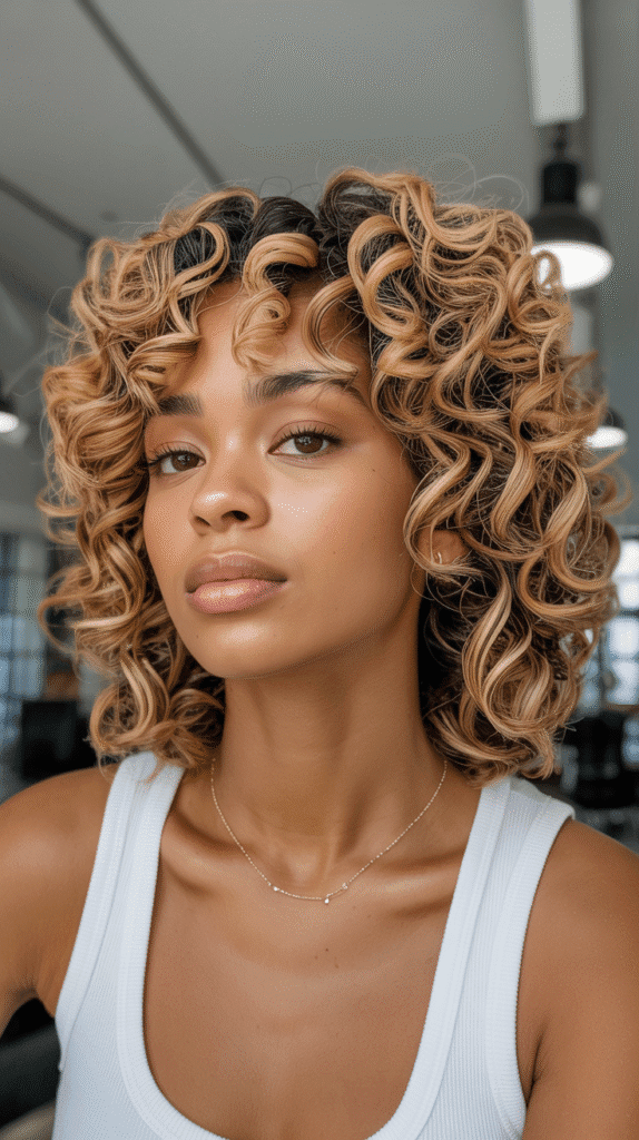 30 Curly Blonde Hairstyles for Black Women That Bring Volume & Bounce 10 Caramel Blonde Wash-and-Go