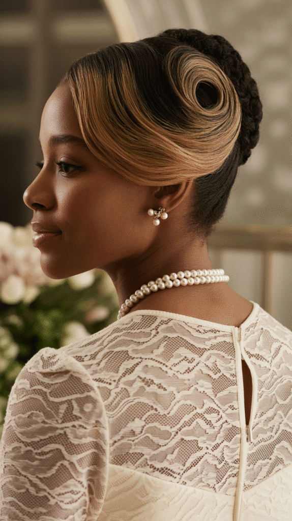 26 Cute Blonde Pin-Up Hairstyles for Black Women With Vintage Vibes 12 Gibson Tuck With Champagne Highlights