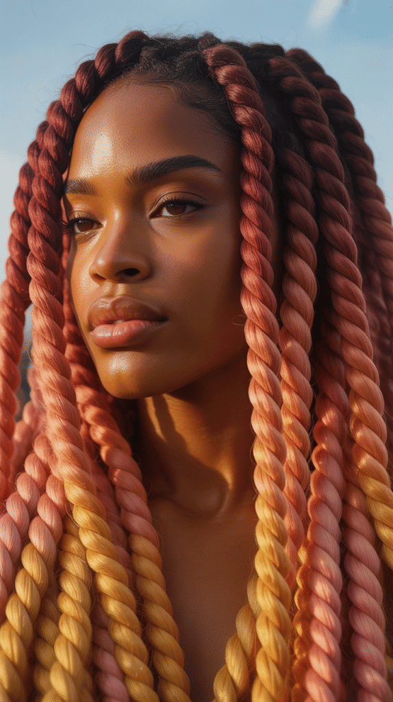 28 Gorgeous Whimsical Hairstyles for Black Women Full of Fantasy Vibes 22 Sunset Ombre Havana Twists