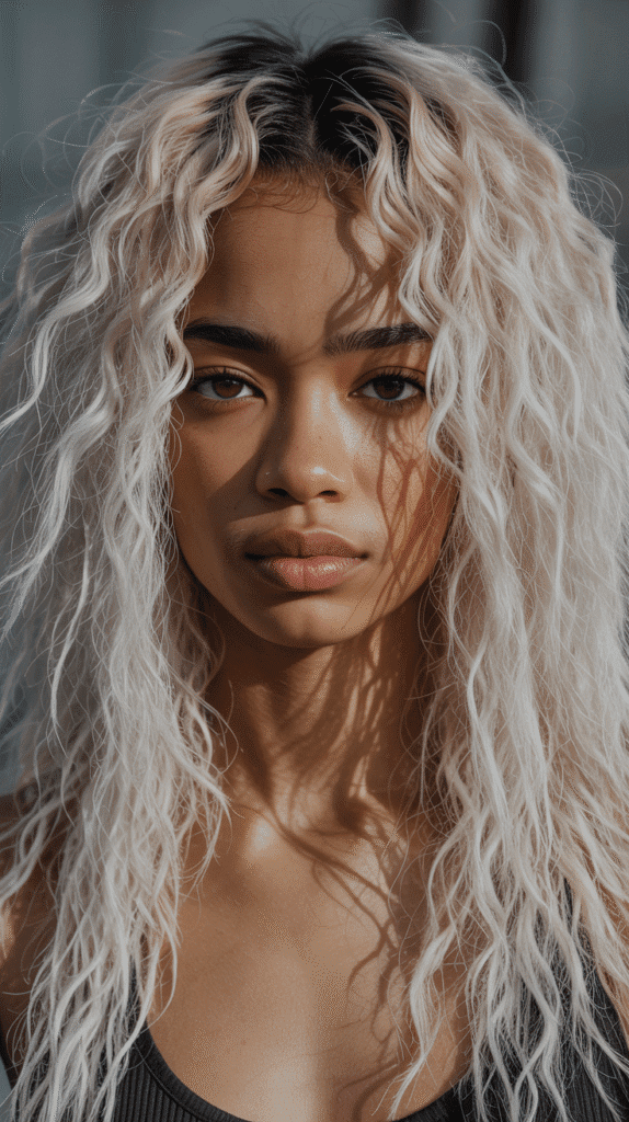 25 Blonde Crimped Hairstyles for Black Women That Stand Out 6 Crimped Blonde with Dark Roots