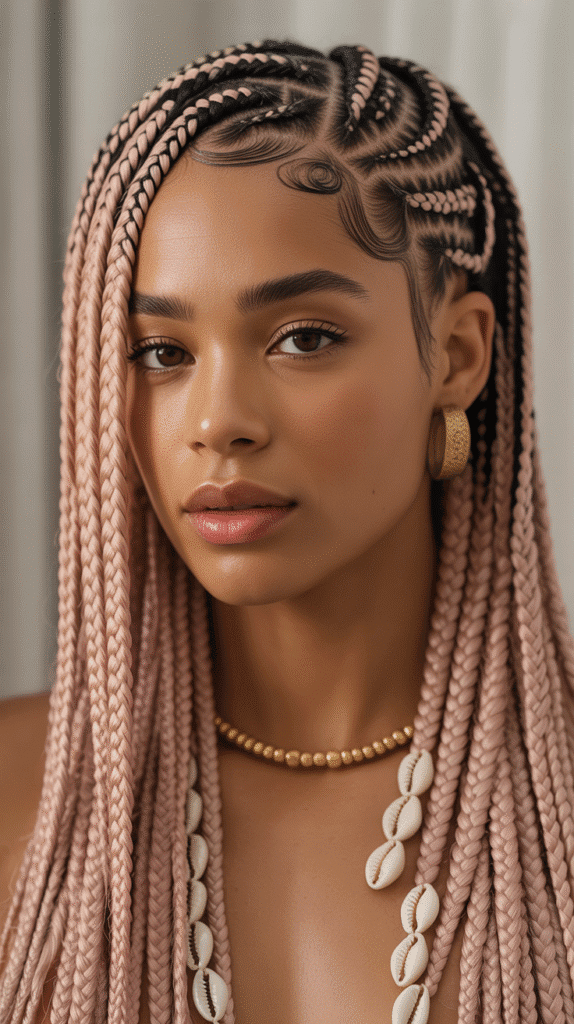 28 Gorgeous Whimsical Hairstyles for Black Women Full of Fantasy Vibes 25 Enchanted Rose Gold Fulani Braids