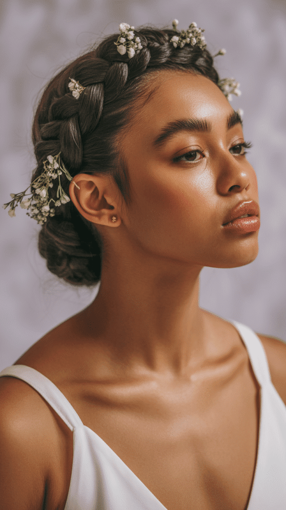 27 Chic Short Braided Hairstyles for Black Women 20 Halo Braid Crown