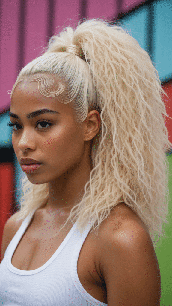 25 Blonde Crimped Hairstyles for Black Women That Stand Out 4 Crimped Blonde Ponytail