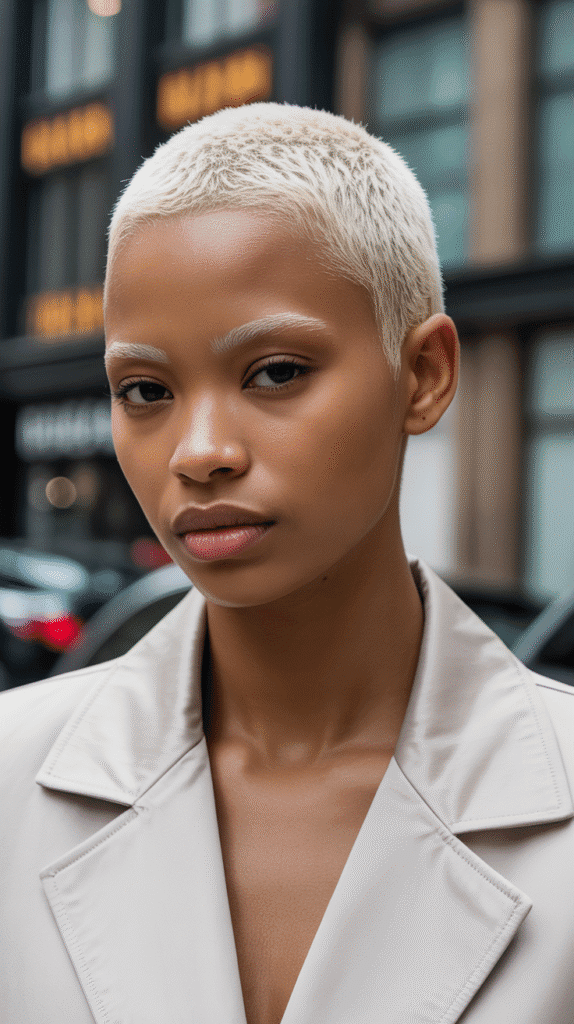 27 Short Blonde Hairstyles for Black Women That Are Totally Trendy 6 Icy Blonde Buzz Cut